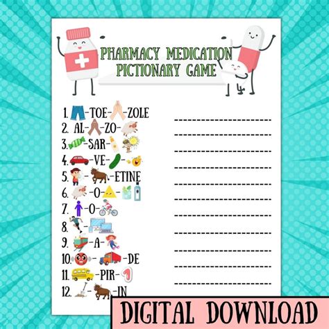 Pharmacy Medication Pictionary Game With Answer Keypharmacy Games Pharmacy Puzzles, Fun Games ...