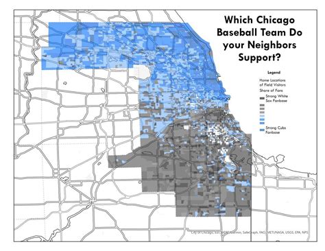 Home locations of Chicago baseball fans, based on stadium visitation ...