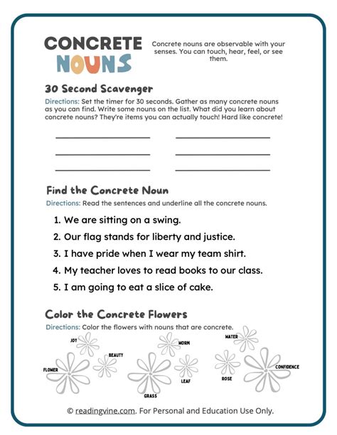 Concrete Noun Worksheets, Definition, and Examples - ReadingVine