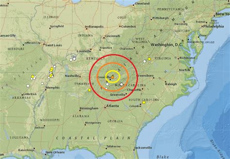 Earthquake Strikes Tennessee Northeast of Knoxville