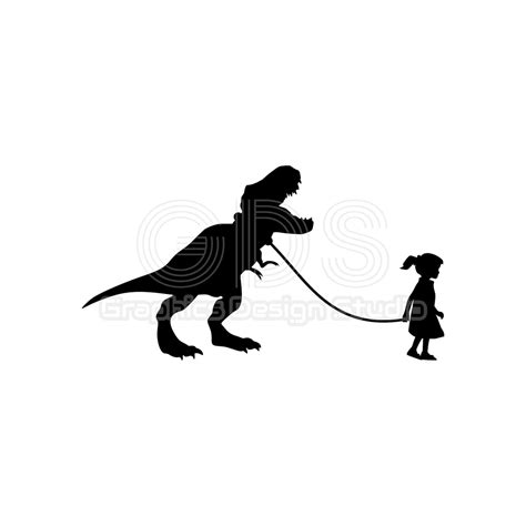 Girl Walking Dinosaur Svg T-Rex Svg Dinosaur Silhouette Svg | Etsy