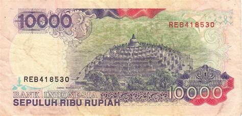 Uang Kertas 10000 (sepuluh ribu) rupiah Tahun 1992 Candi Borobudur