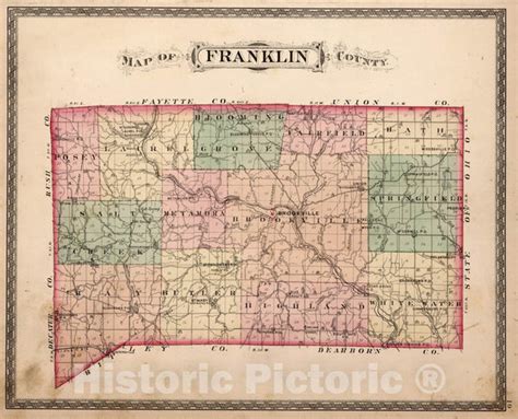 Historic Map : County Atlas Map, Franklin County, Indiana. 1882 - Vint - Historic Pictoric