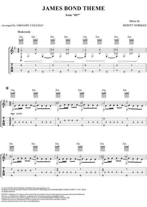 The James Bond Theme" Sheet Music for Guitar Tab - Sheet Music Now