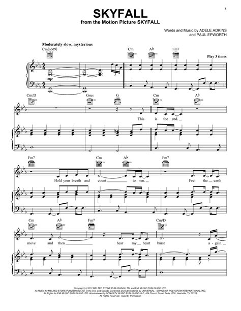 Skyfall sheet music by Adele (Piano, Vocal & Guitar (Right-Hand Melody ...