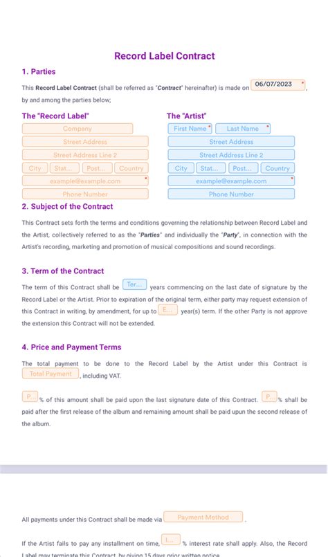 Record Label Contract Template - Sign Templates | Jotform