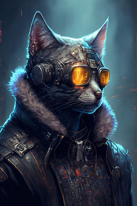 Wall Art Print | Futuristic cyberpunk style cat | Europosters