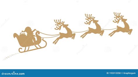 Santa Sleigh Reindeer Flying Gold Silhouette Vector Illustration | CartoonDealer.com #193313358