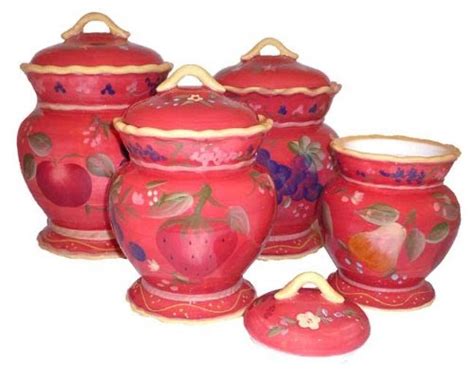 Tuscan Kitchen Canister Sets: 4PC CANISTER SET RED ORCHARD TUSCANY by ACK