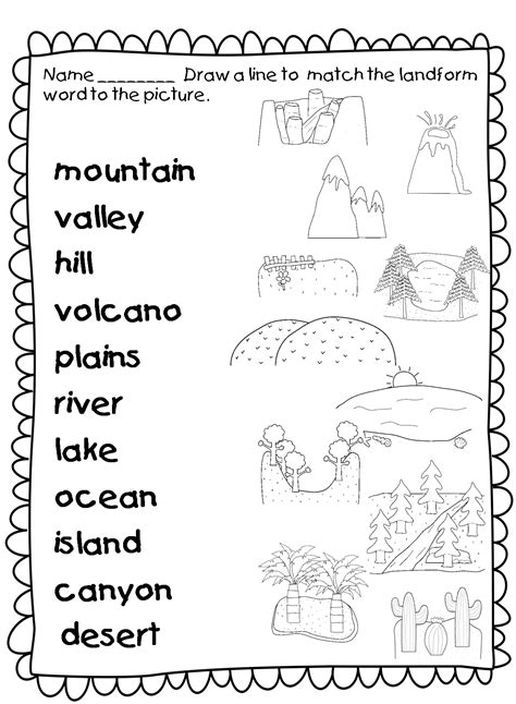 Landforms Matching Worksheet