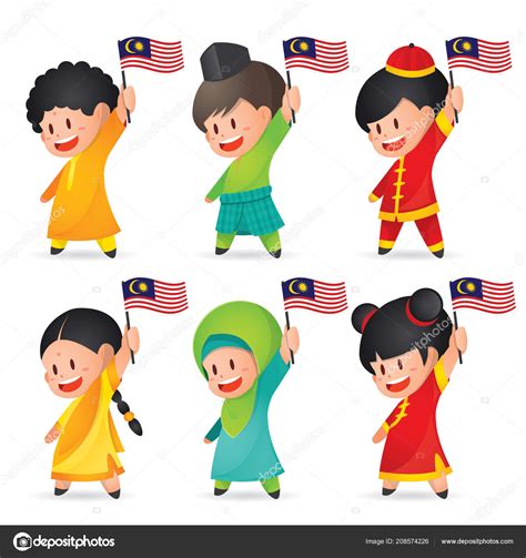 Malaysia National Independence Day Illustration Cute Cartoon Character Kids Malay Stock Vector ...