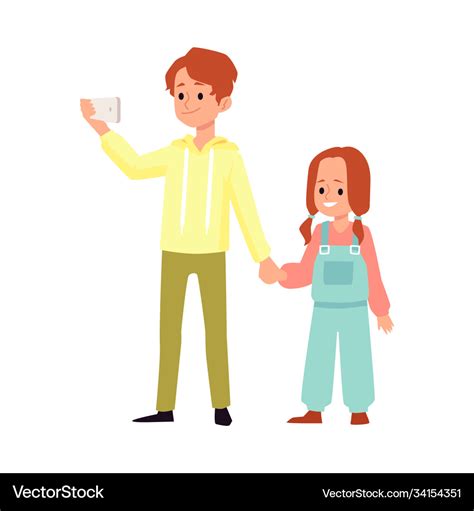 Brother and sister holding hands flat cartoon Vector Image