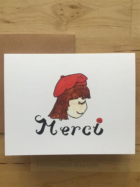 French Thank You Card Merci Card French girl Cute French