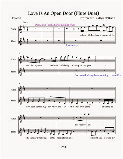 Flute Sheet Music: Love Is An Open Door - Sheet Music