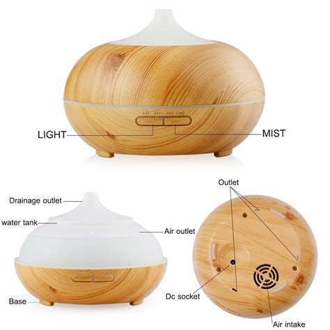 300ml Aroma Essential Oil Diffuser, Wood Grain Ultrasonic Cool Mist Humidifier for Office Home ...