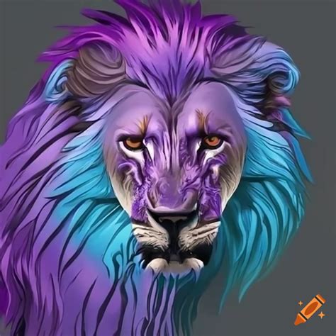 Abstract art of a roaring lion in purple and blue on Craiyon