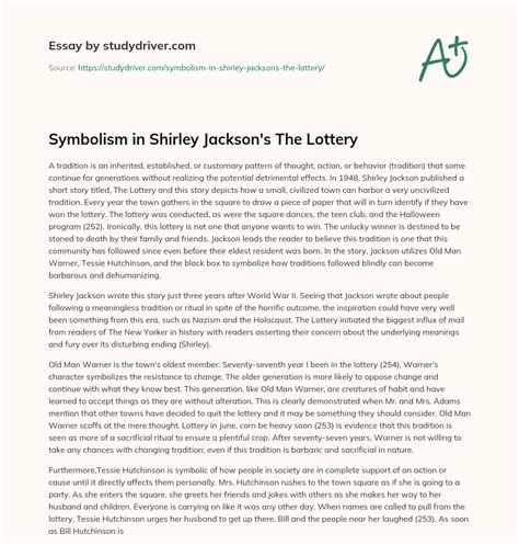 Symbolism in Shirley Jackson's The Lottery - Free Essay Example | StudyDriver.com