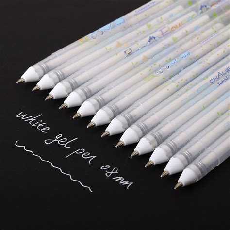 12pcs/set White Gel Pens 0.8mm white ink pen for Dark Papers Drawing Design Greeting Card Marker ...