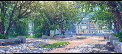 Anime, Original, Bench, Building, Car, Greenery, Park, HD wallpaper ...