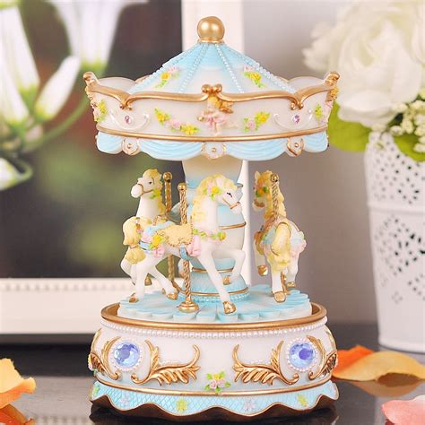 Mini Carousel Clockwork Music Box Colorful LED Merry-go-round Musical Box Gift for Girlfriend ...