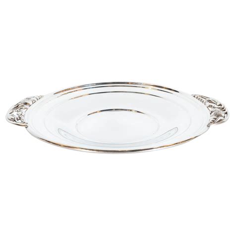 Mid-Century Modern Sterling Silver Tray with Stylized Grape and Vine Motifs For Sale at 1stDibs