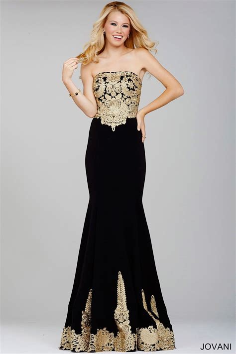 Jovani Dress 33169 | Strapless black and gold open back | Prom dresses gowns, Jovani dresses ...