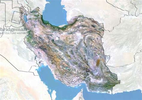 Image of Iran, Satellite Image With Bump Effect, With Border and Mask