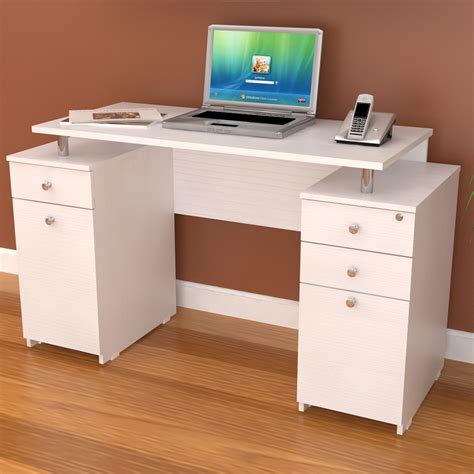 This white computer writing desk is built with an intelligent design ...