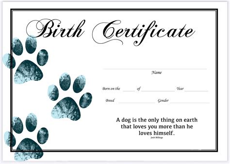 Free Printable Dog Birth Certificate