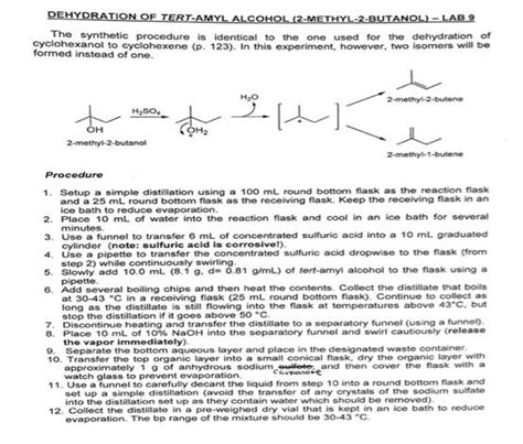 (Solved) - Organic chemistry Dehydration of Tert-Amyl alcohol... (1 Answer) | Transtutors