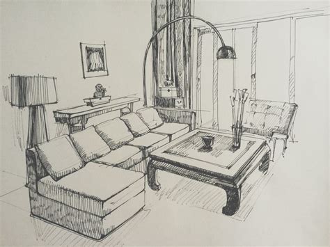 Living room sketch | Interior design sketches, Interior design drawings ...