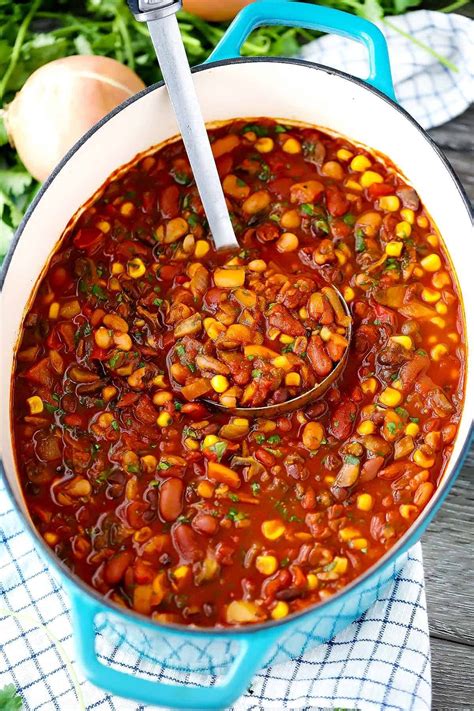 Smoky Vegetarian Chili with Beans and Mushrooms - Bowl of Delicious ...