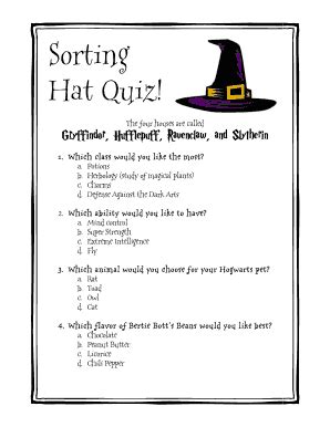 Harry Potter House Quiz Printable - Fill Online, Printable, Fillable, Blank | pdfFiller