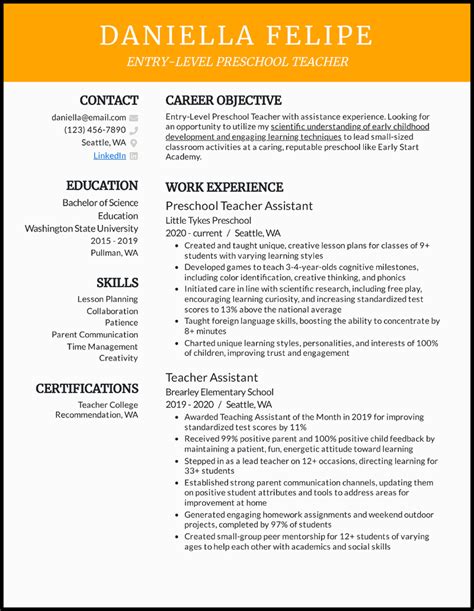 Resume Examples 2024 Teacher - Dre Shaylyn