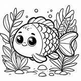 4 Page Bundle Fish Coloring Colorful Sea  sketch template