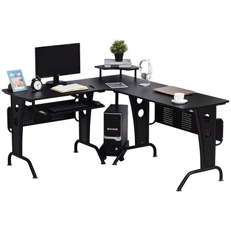 HomCom L-Shaped Corner Computer Office Desk Workstation with Rolling ...