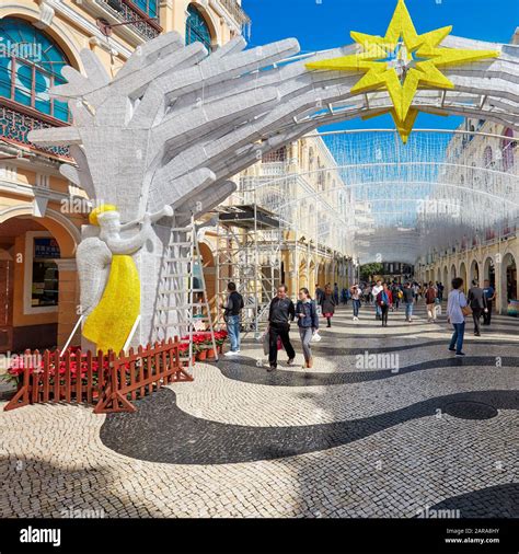 Christmas decoration with the Star of Bethlehem on Senado Square (Largo ...