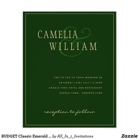 BUDGET Classic Emerald Green Gold Wedding Invite Flyer | Zazzle | Gold wedding invitations ...