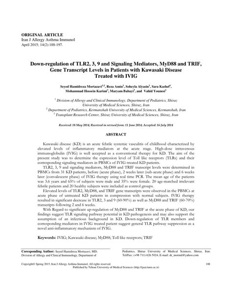 (PDF) Down-regulation of TLR2, 3, 9 and Signaling Mediators, MyD88 and TRIF, Gene Transcript ...