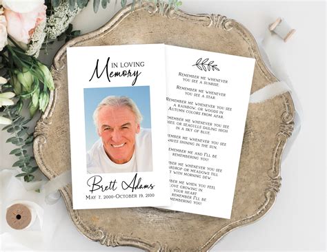 Funeral Cards Celebration of Life Printable FAC125_Spa Memorial Card In ...