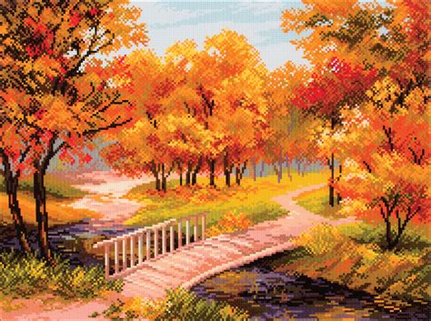 Collection D'Art Stamped Cross Stitch Kit 37X49cm-Autumn Landscape - Walmart.com