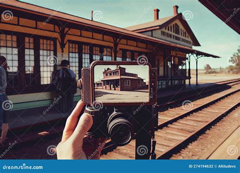 Person, Taking Photos of Old-fashioned Train Station with Vintage Camera Stock Photo - Image of ...