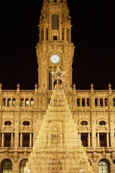 Christmas Light In Porto, Portugal At Night Stock Photo - Image of ...