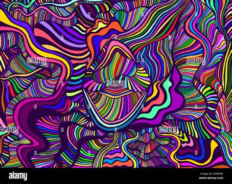 Juicy summer vivid abstract lines art maze pattern, rainbow color. Decorative psychedelic ...