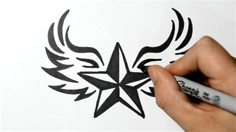 How to Draw a Nautical Star with Wings - Tribal Style - YouTube