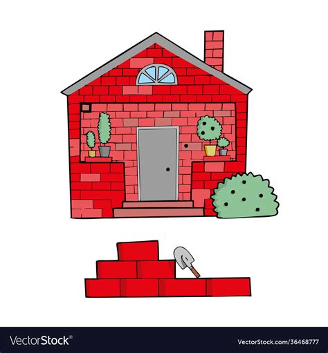 Brick house on white background cute cartoon Vector Image