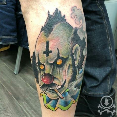 Awesome scary clown tattoo by Chris Curtis. #12ozstudios #team12oz #tattoo #tattoos #tattooed # ...