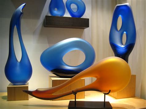 A variety of hand blown art glass sculptures by Bernard Katz. Shown in ...