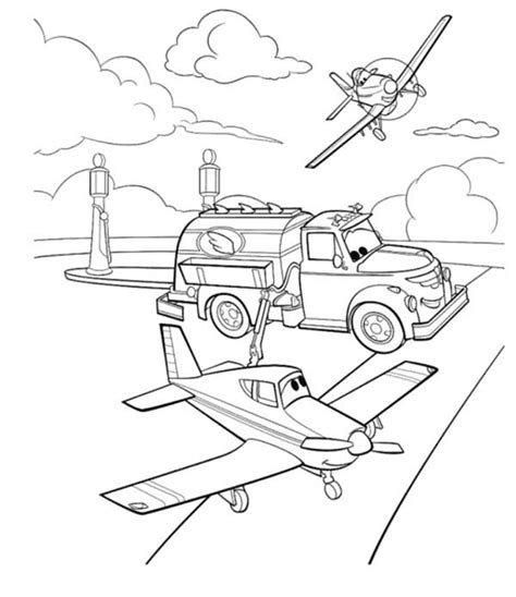 Dusty And Chug On The Airfield In Disney Planes Coloring Page : Kids ...