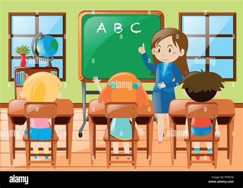 Teacher teaching kindergarten students in class illustration Stock ...